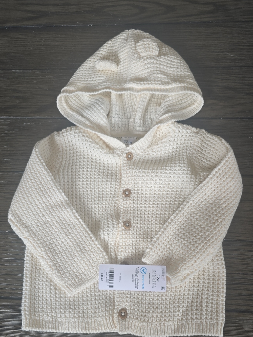 Carter's Cream Hooded Knit Cardigan with Bear Ear Hood